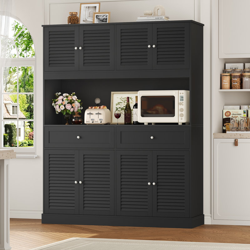 70.9''H X 55.1"W Kitchen Pantry Cabinet with Microwave Shelf, Black