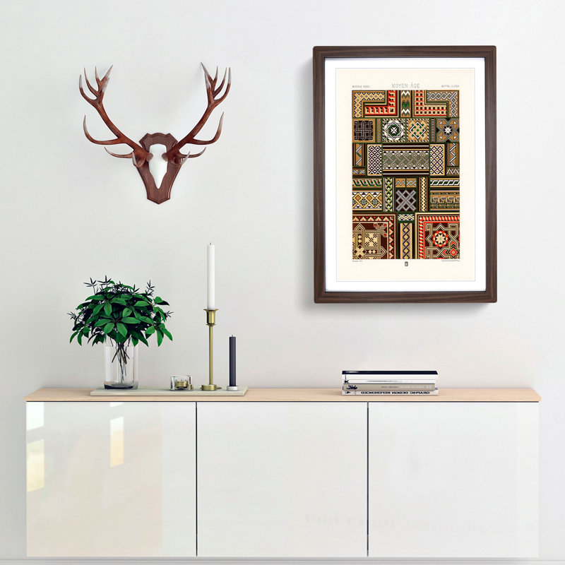 Middle-Age Patterns by Albert Racinet - Picture Frame Painting Print, 48cm H x 36cm W x 2cm D, Walnut Framed