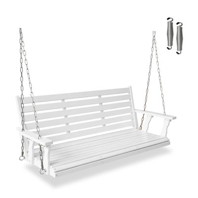 Balancelle en bois, siège ergonomique, balancelle avec chaînes suspendues et ressorts de 7 mm
