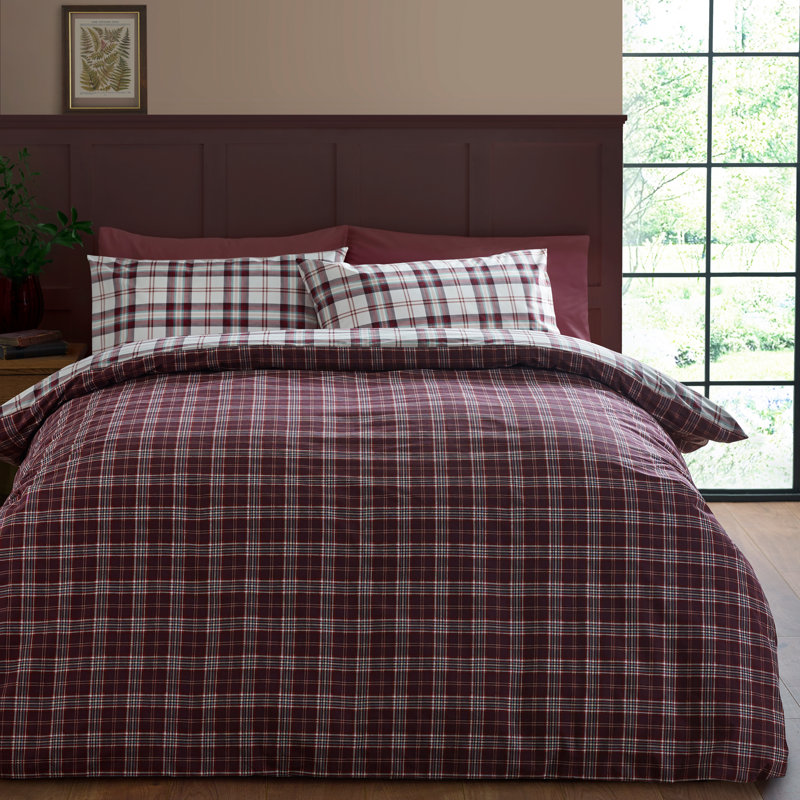 Kelso Check Reversible Duvet Cover Set, Plum, Double Duvet Cover + 2 Standard Pillowcases