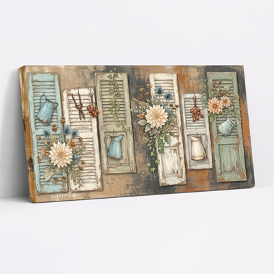 Ensemble de 1 tableau mural rustique à motif floral sur toile