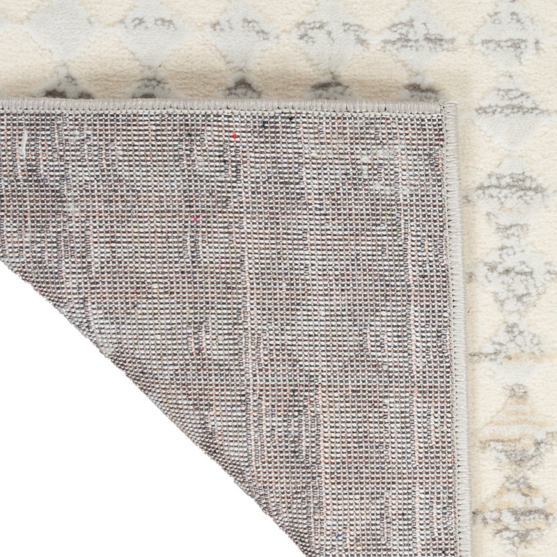 Geometric Machine Made Power Loomed Polyester Area Rug in Cream, Rectangle 8' x 10'
