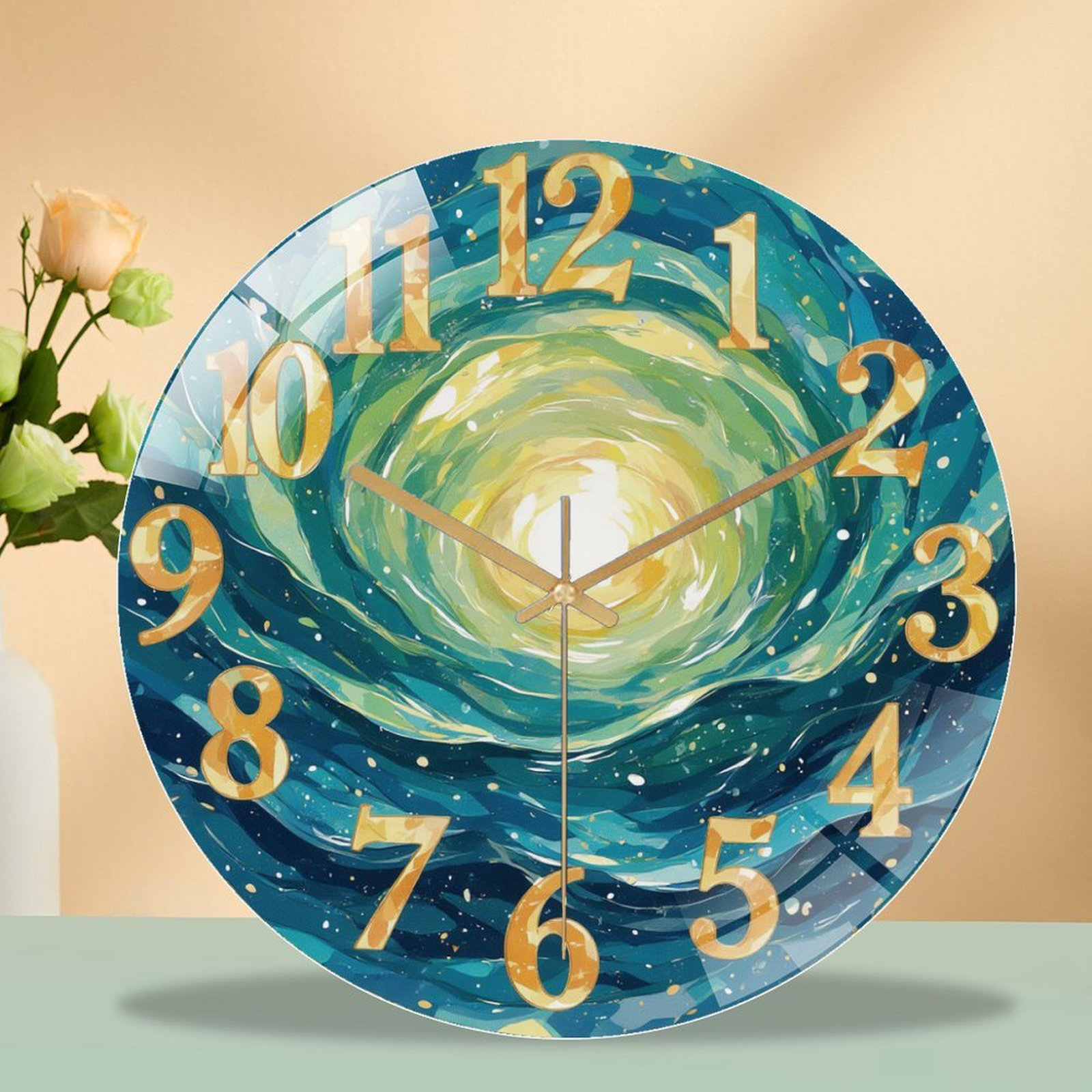 East Urban Home 12" Round Tempered Glass Wall Clock with Silent Quartz ...