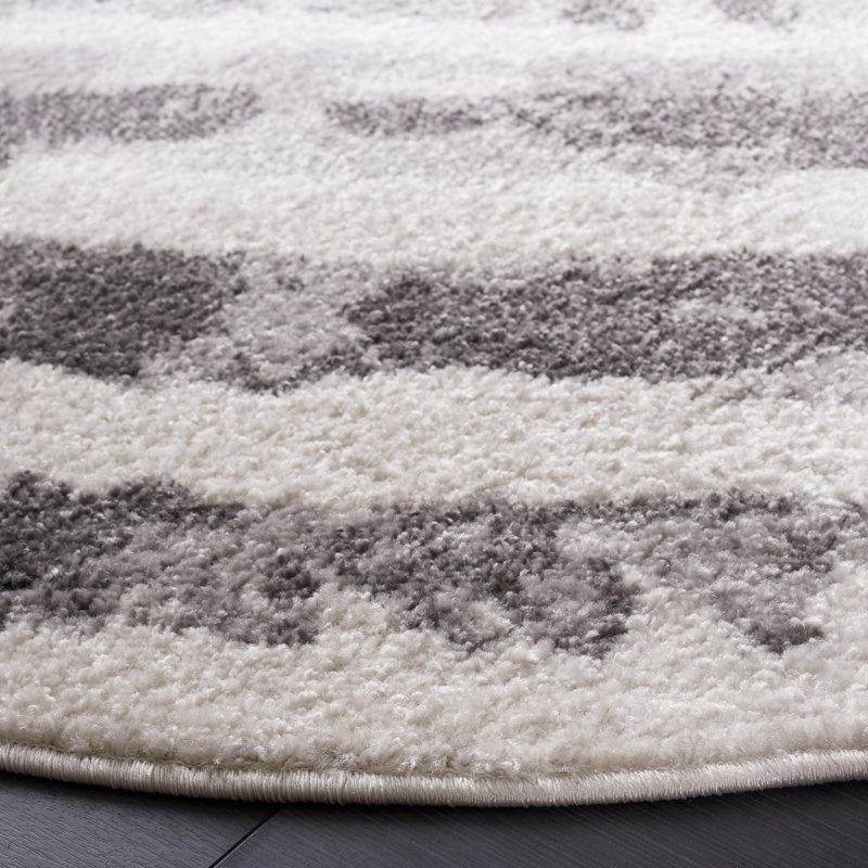Tapis rayé ivoire / gris anthracite Bethlyn, Rond 8 pi
