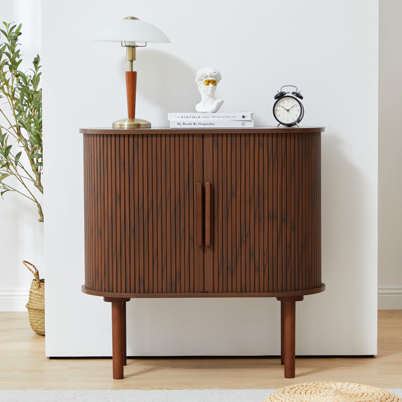 Walnut Fluted MDF Sideboard Buffet Cabinet with Slide Doors