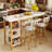 Bar Table Set For 2 With 4 Storage Shelves, 47" Modern Faux Marble Breakfast Table And 2 Upholstered  Counter Stools W/ Backrest And Footrest, 3-Piece Dining Set For 2, Space Saving Bar Height Table And Chairs For Kitchen,Dining Room, Living Room, Stud-1015085476-1015085498