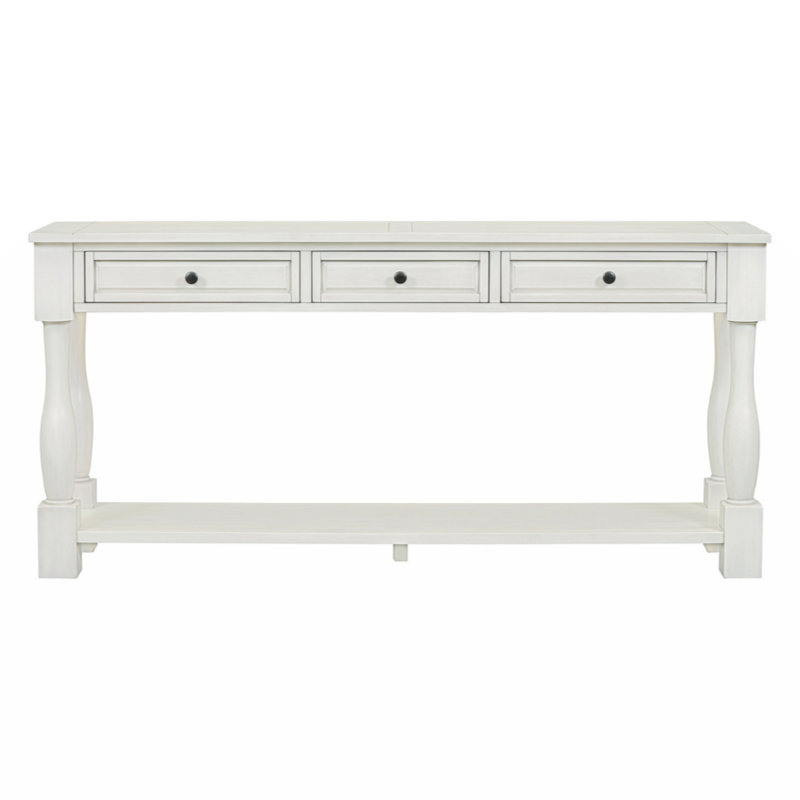 Console longue de 63 po avec tiroirs et tablette Aazim, Blanc antique