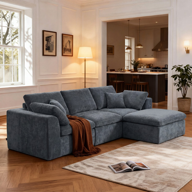 Canapé modulaire moderne pour le salon, Orienté à droite, 33,5 po H x 110,2 po L x 70,8 po P, Chenille gris foncé