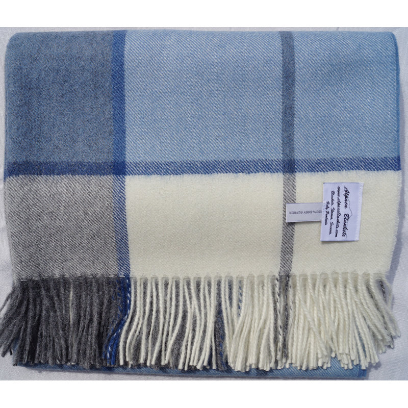 Hand Woven Throw Blanket, Blue/Gray