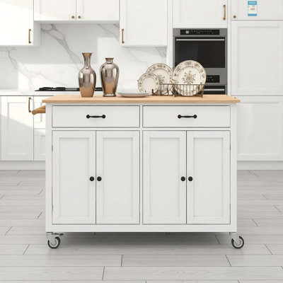 Kitchen Island Cart With Solid Wood Top And Locking Wheels,4 Door Cabinet And Two Drawers,spice Rack, Towel Rack () by Lark Manor