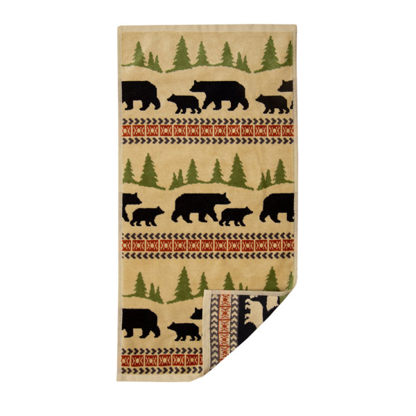 2 Bear Hand Towel Cabin Themed Kitchen Towels with Animals Lodge White  Dishcloth