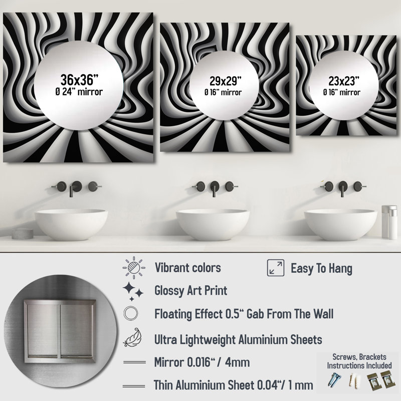 Gerad - miroir mural carré abstrait pour salle de bain, 36 po x 36 po
