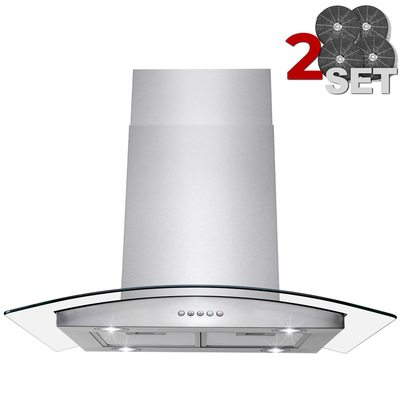 30-Inch Stainless Steel Convertible Island Range Hood with Charcoal Filters