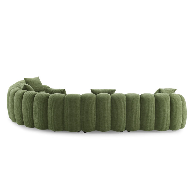 144" W 6-Seater Upholstered Modular Sectional, Green, 28.7" H x 144" W x 112.2" D