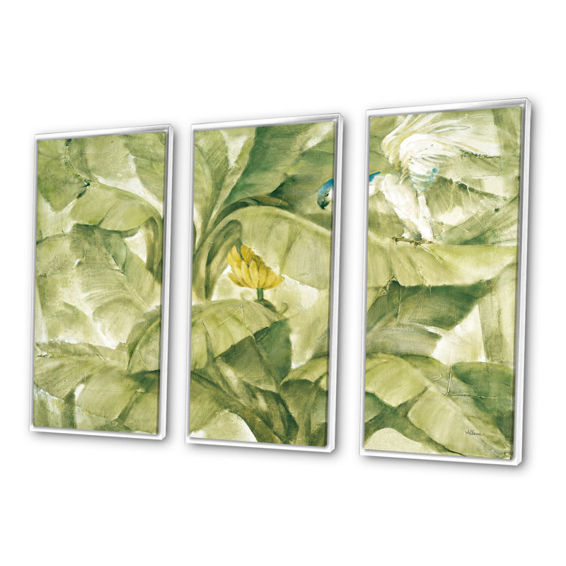 Ensemble de 3 toiles tropicales encadrées vertes, Blanc, H 32 po x l 48 po