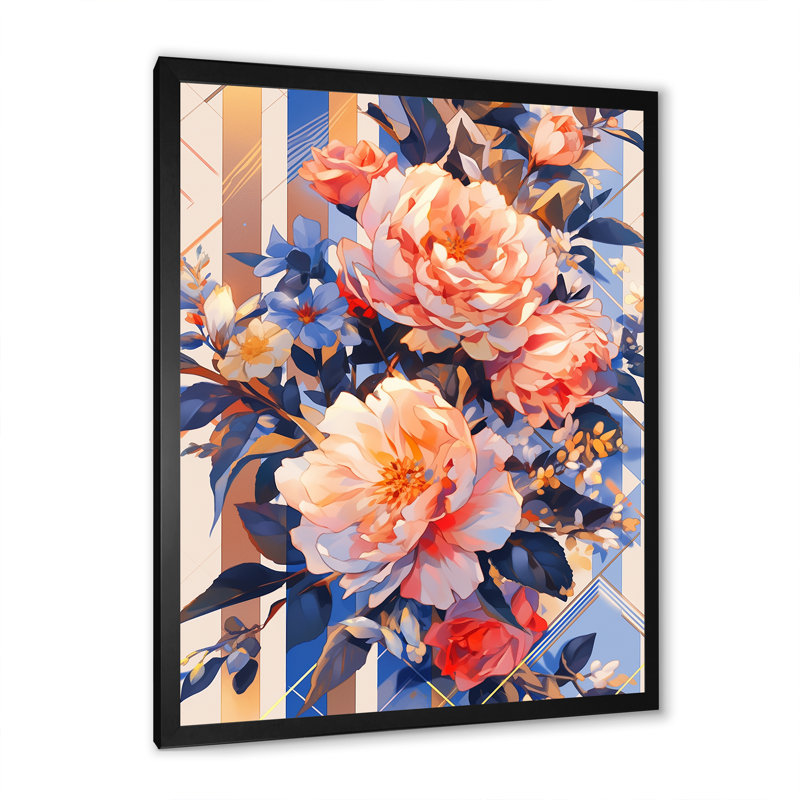 Corail sérénade de pivoines sur toile, H 20 po x l 12 po x P 1 po, Cadre photo noir