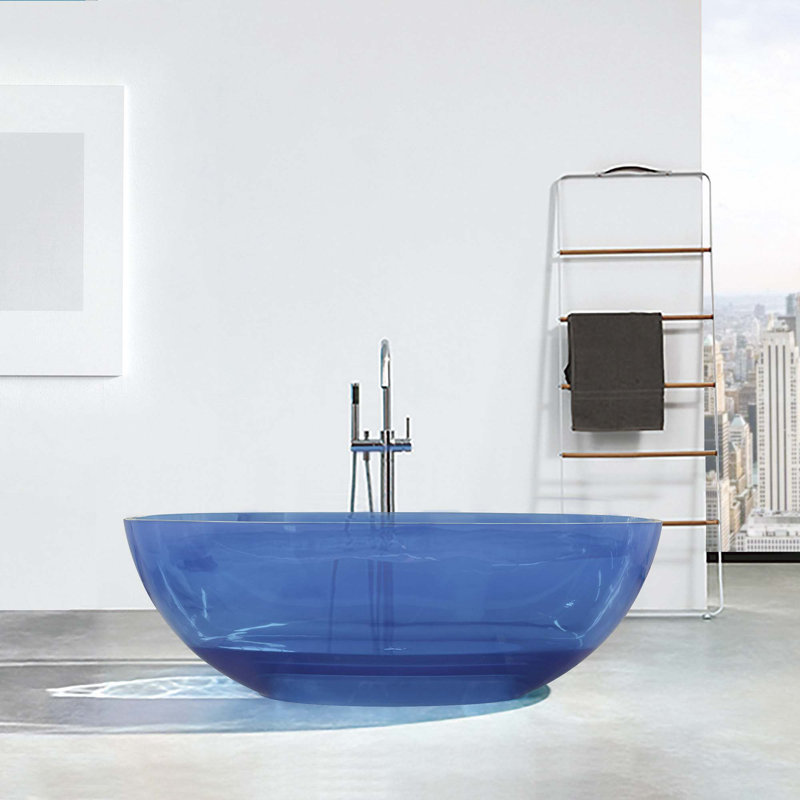 64" Freestanding Solid Surface Soaking Bathtub For Bathroom