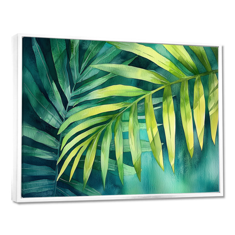 Collayer Green Tropical Safari Palms I - palmiers et palmiers, art mural, H 12 po x l 20 po, Impression encadrée flottante