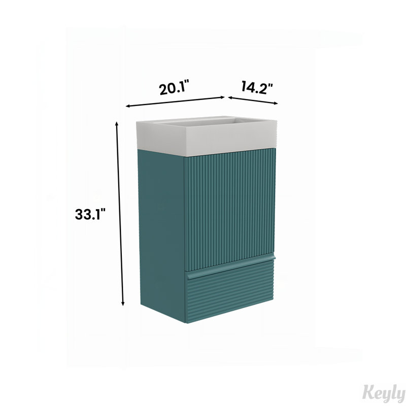 Meuble-lavabo rayé 20 po avec lavabo en céramique, Turquoise