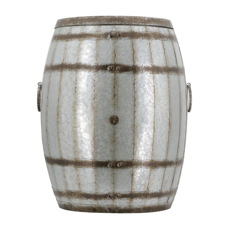 Table d'appoint cylindrique 22,5 x 22,5 x 26 pouces, table d'appoint en fer galvanisé avec couvercle amovible, rivet rustique et bande décorative, table de rangement multifonctionnelle pour un décor campagnard