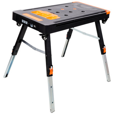 8-in-1 Multifunctional Folding Work Table with US Standard Socket, Portable Heavy Duty Workbench with Wheels for Garage Workshop Home Use