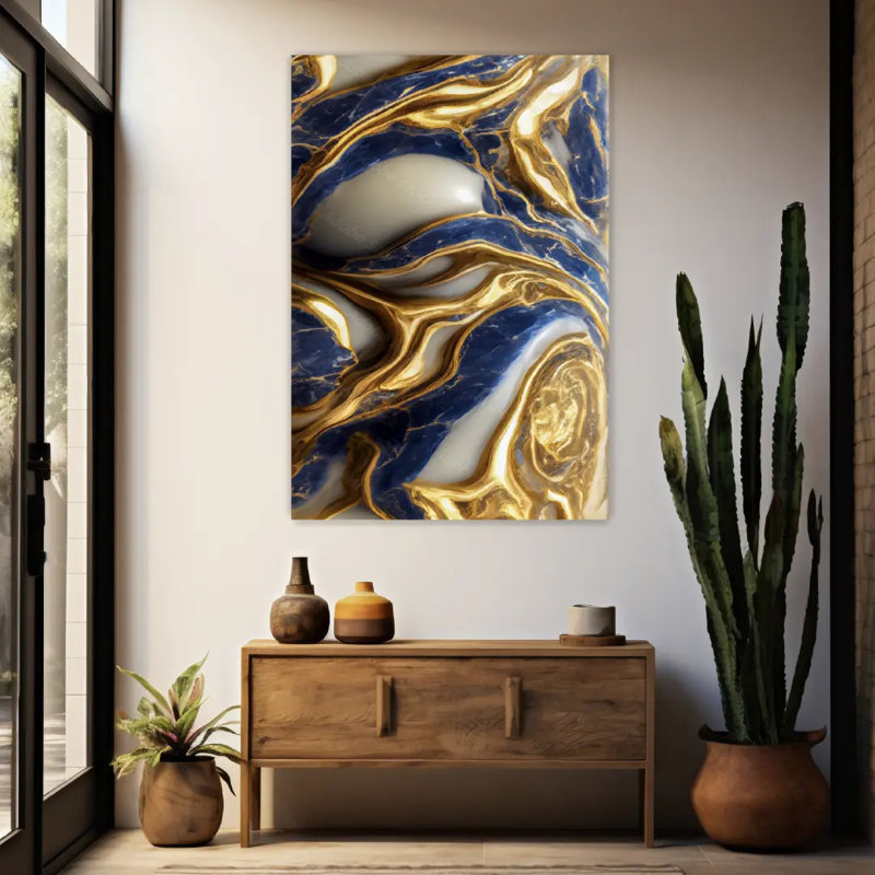 Imprimé acrylique marbre bleu texturé, H 12 po x l 18 po x P 1 po, Black Framed