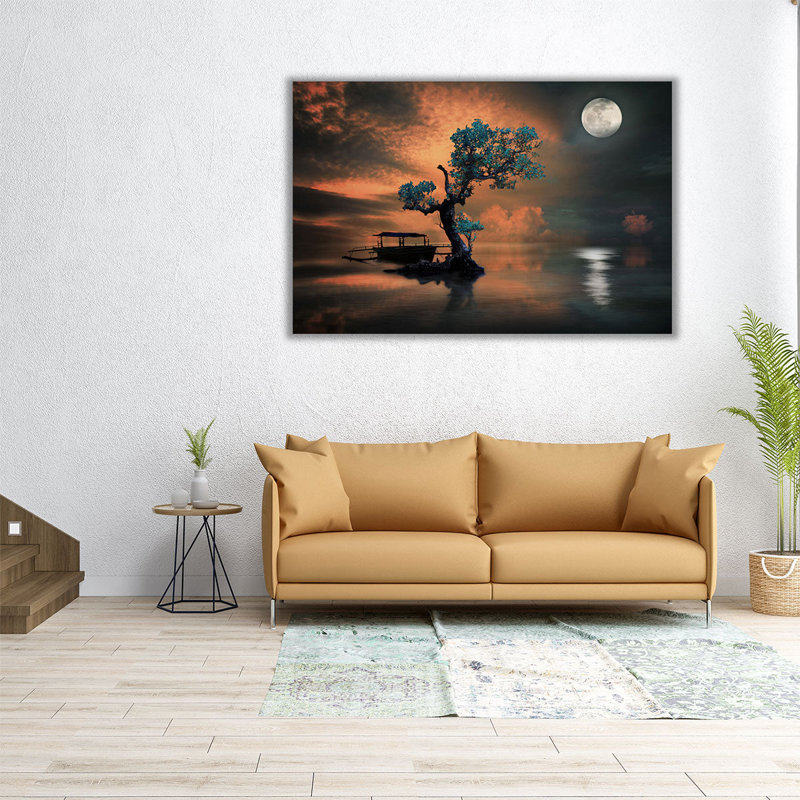 Branches turquoise au clair de lune, H 32 po x l 48 po