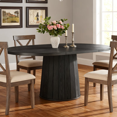 55 Inch Oval Dining Table With Wood Base For Dining Room, Kitchen by Millwood Pines