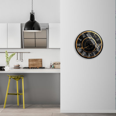 Horloge murale moderne en verre trempé, marbre noir et accent doré, décoration intérieure élégante, idée de cadeau de pendaison de crémaillère, montre minimaliste