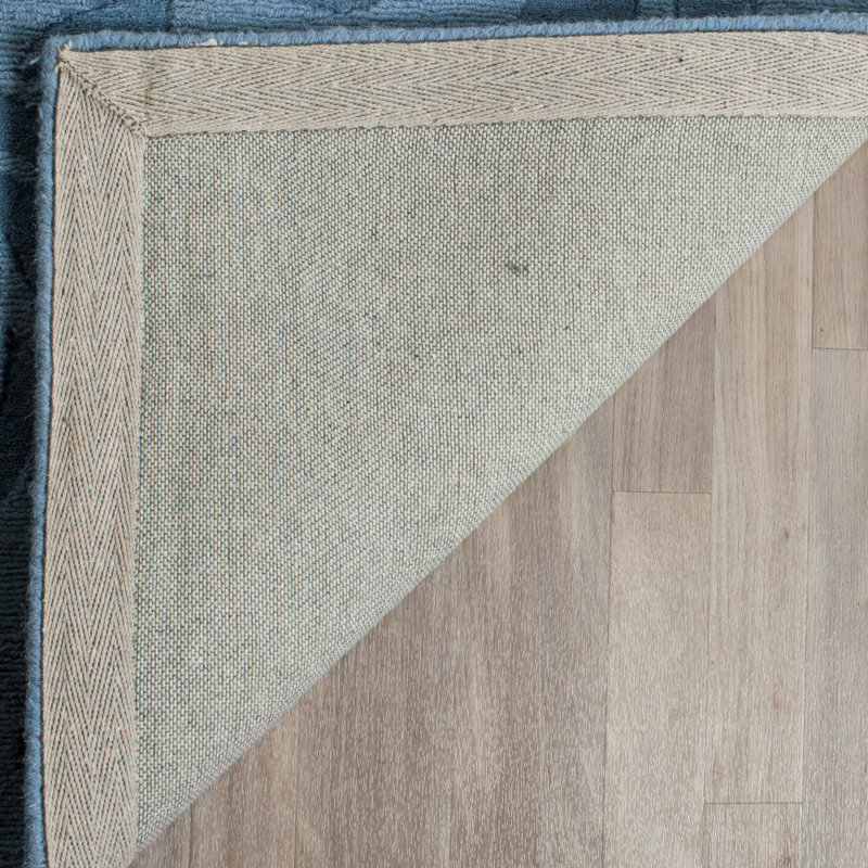 Tapis bleu en laine touffeté à la main Block Rose, Rectangle 4 pi x 6 pi