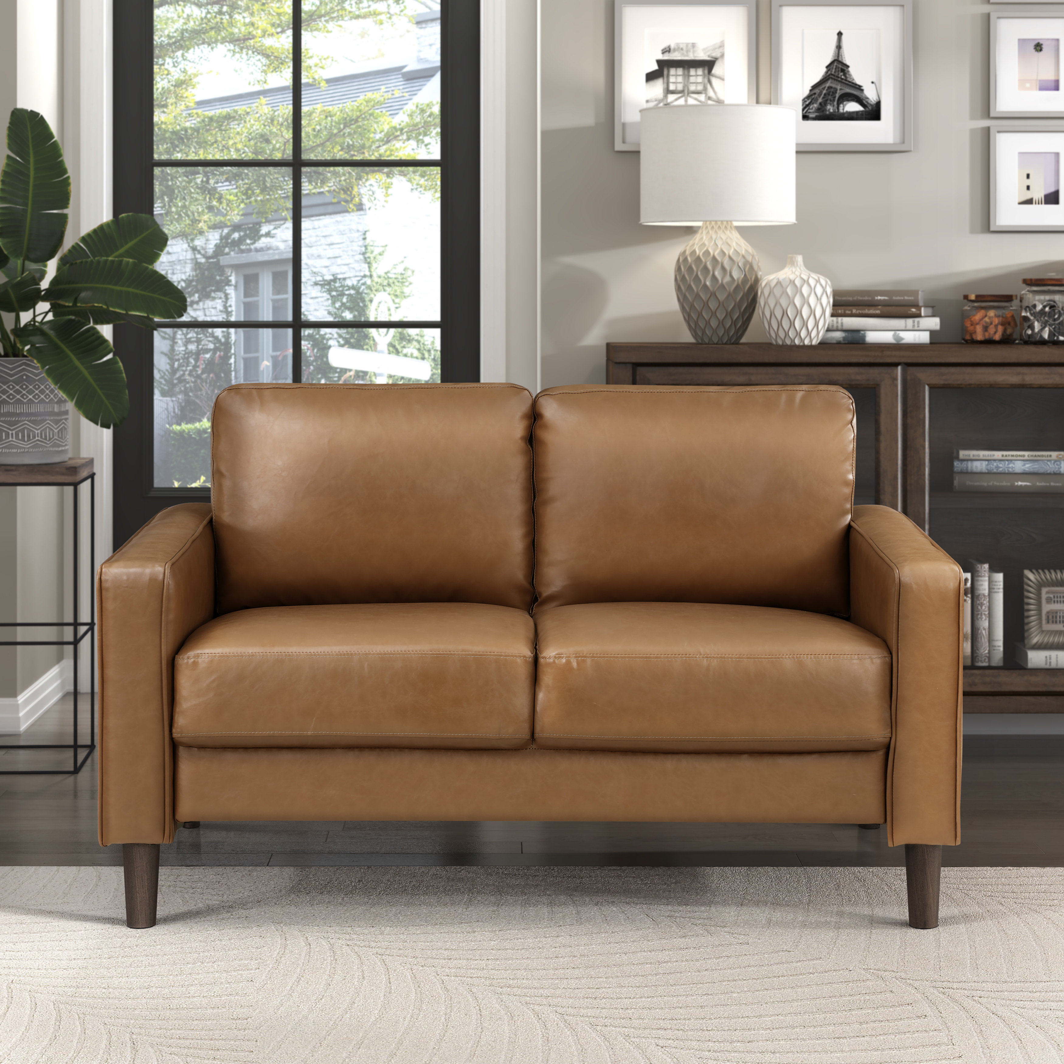 Ebern Designs Ussery 54" Modern Loveseat with Faux Leather, Pocket ...
