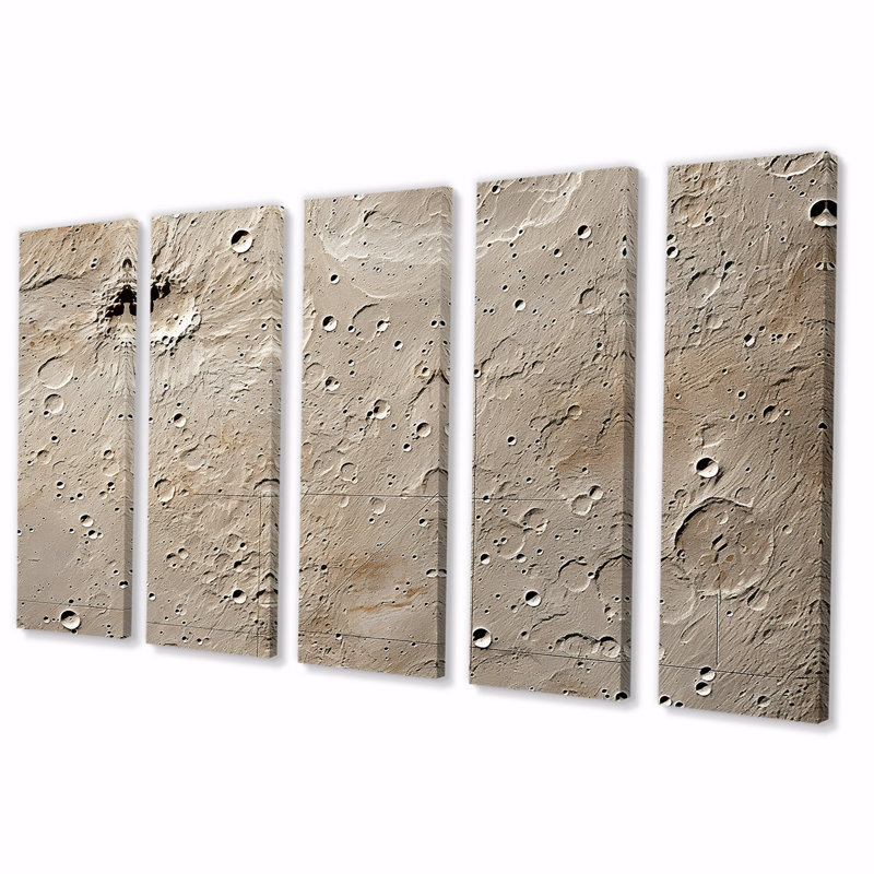 «Abstract Lunar Surface II - Tachisme», art mural 5 pièces, H 28 po x l 60 po