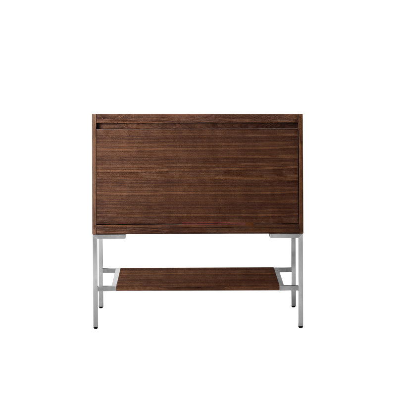 Mid-Century Walnut Single Vanity Base with Brushed Nickel Stand