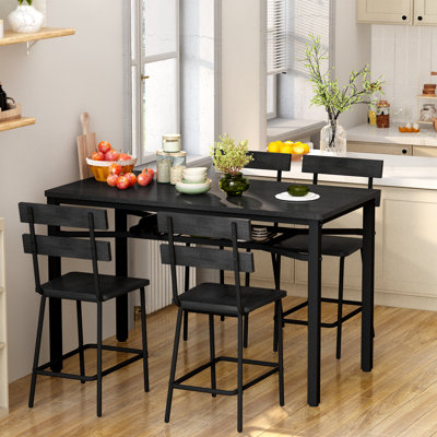 Farmhouse 5-piece Counter Height Dining Set With Storage, Small Space Kitchen Table & 4 Chairs For Apartment Breakfast Nook
