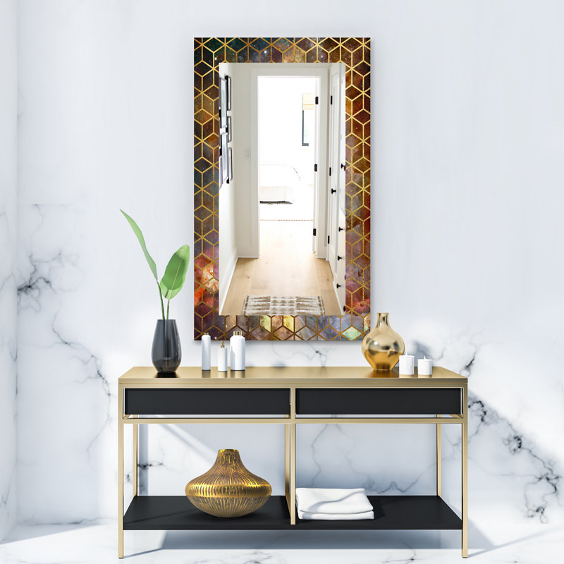 Miroir décoratif moderne en nid d’abeilles &, H 39,4 po x l 29,5 po, Brun / Doré