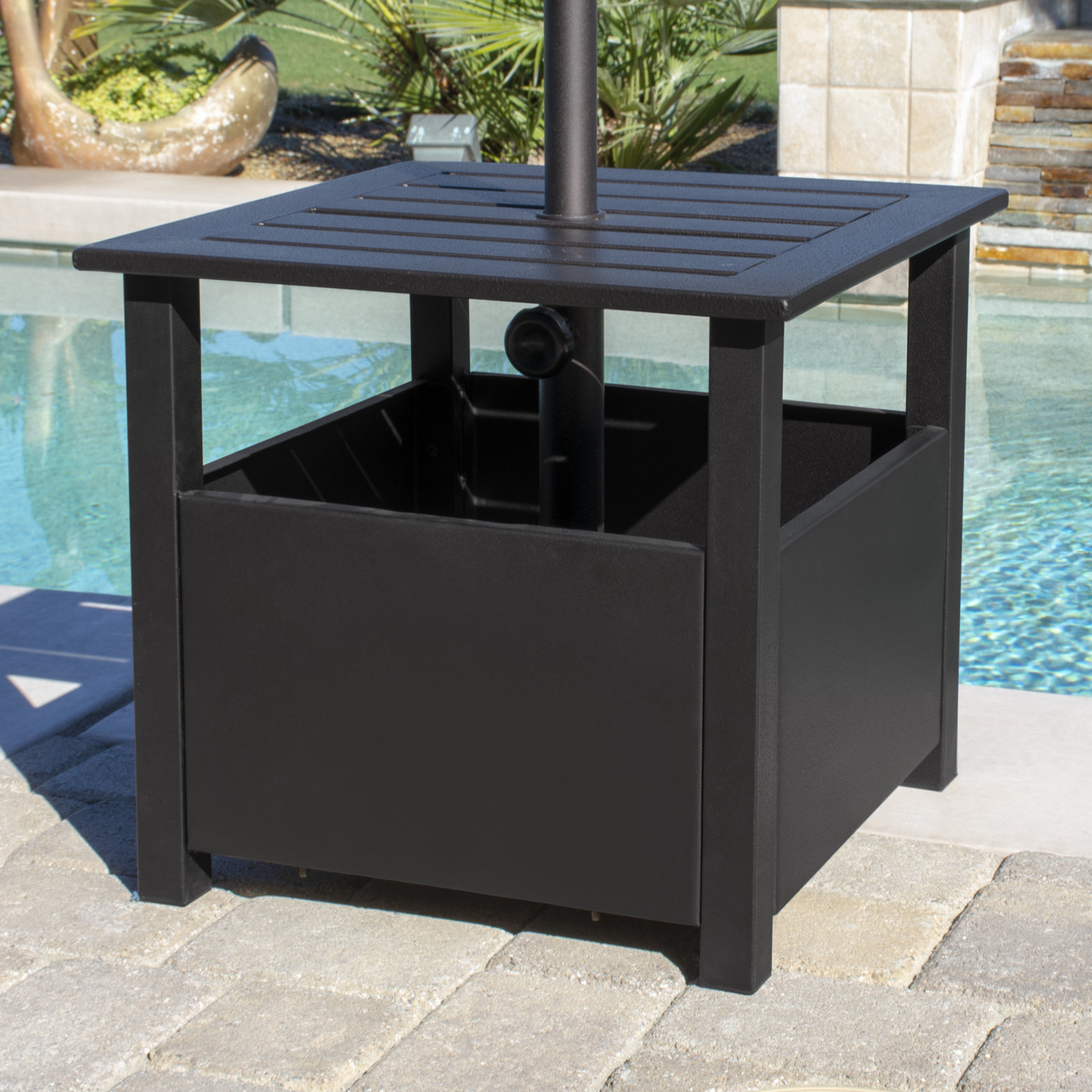 Tiana Umbrella Base Side Table, Stone Black
