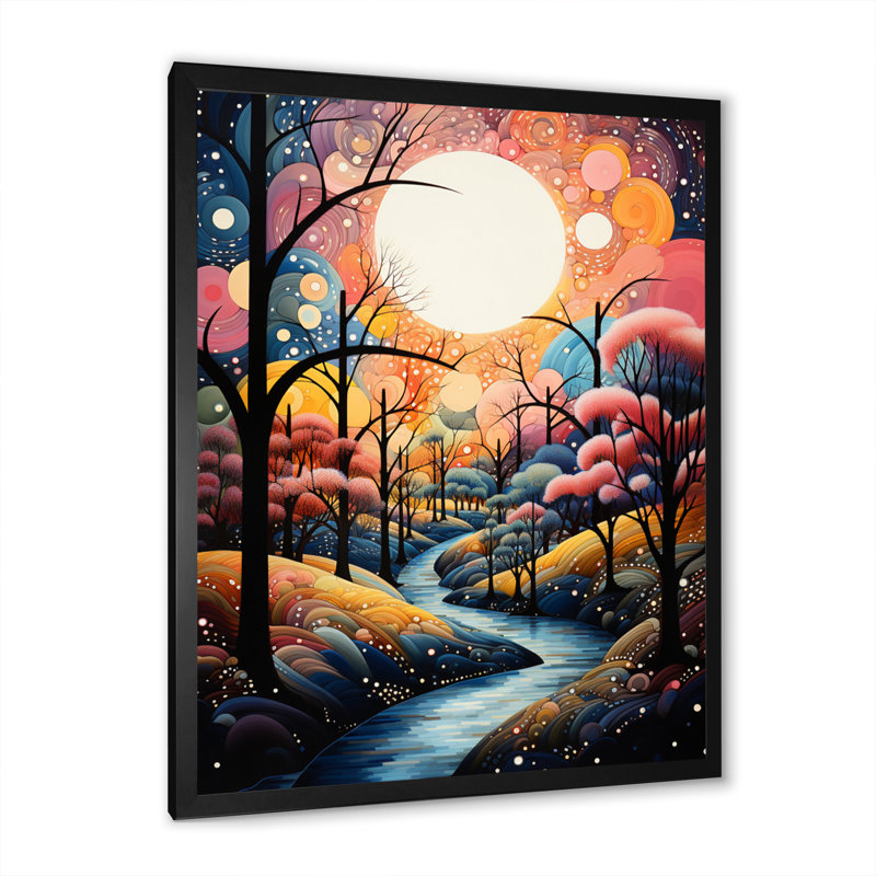 «Lorenn River Whimsical Thorugh Forest Landscape I», reproduction sur toile, Cadre photo noir, H 20 po x l 12 po x P 1 po