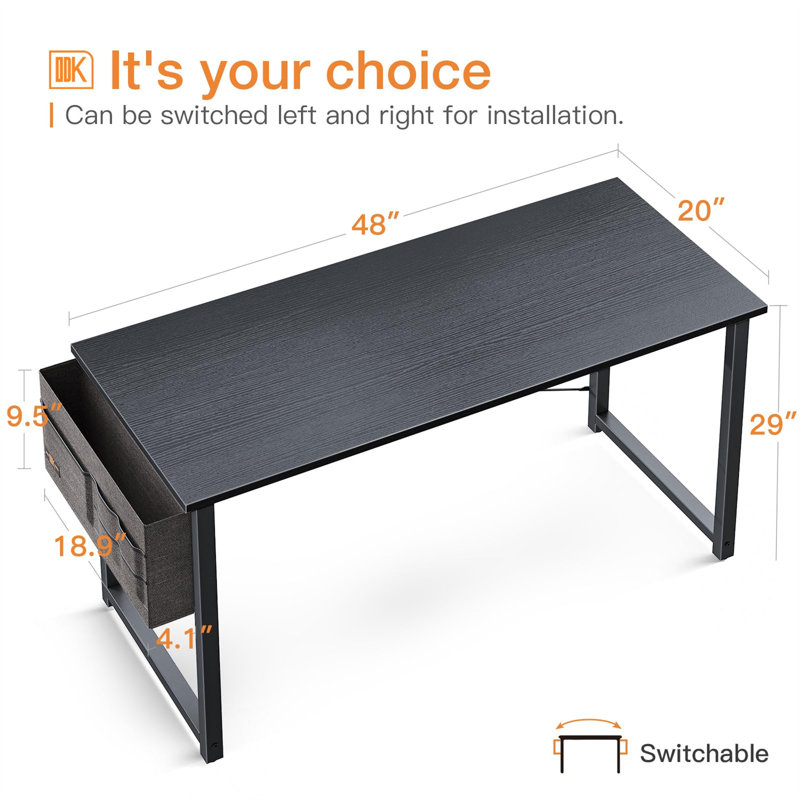 Bureau d'écriture Charvez, H 29,02 po x l 47,99 po x P 19,69 po, Noir