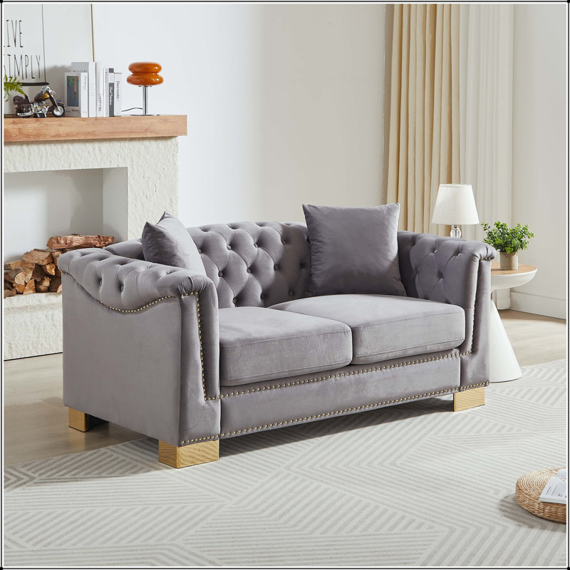 Causeuse Chesterfield 62 po Classic, Velours gris