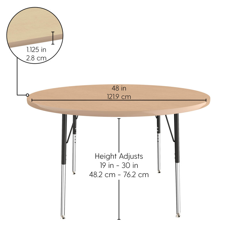 Table d'activité avec pieds réglables La Madera, Grain d'érable / noir, H 31,5 po x L 48 po x l 48 po