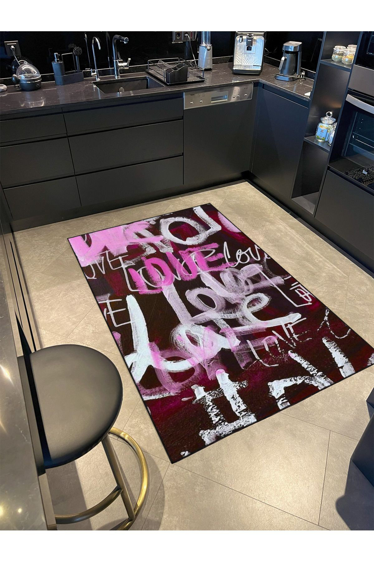 Orren Ellis Pink Bright Text Patterned Woven Base Machine Washable Rug ...