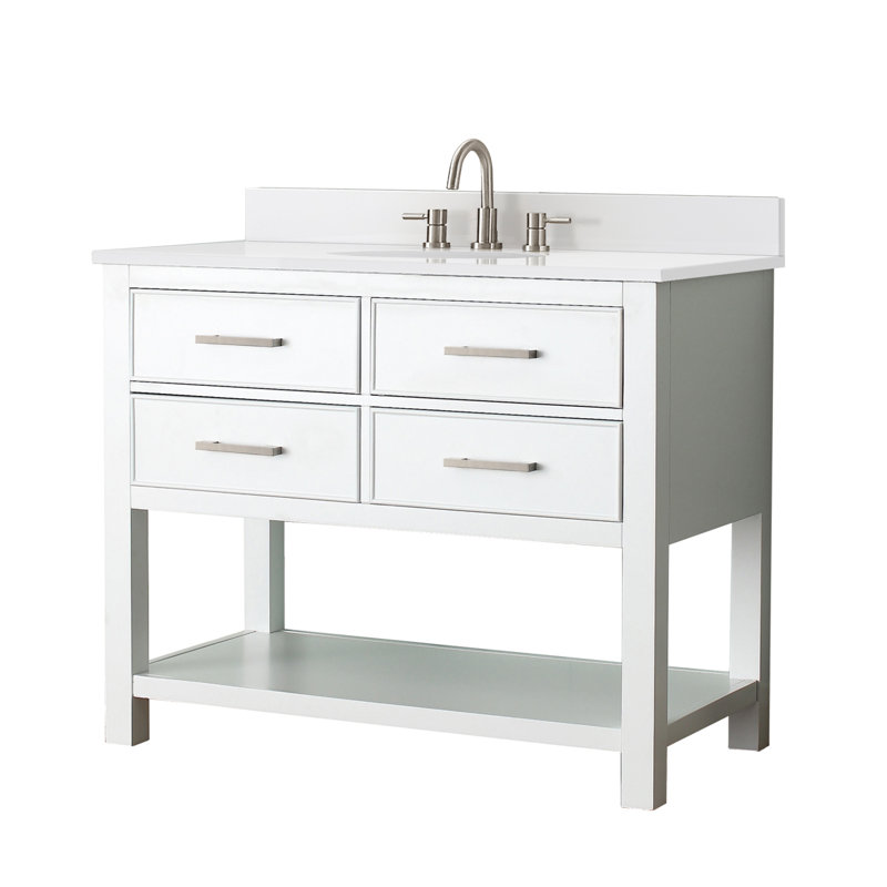 Brooks 43'' W Single Vanity, White, Carrera White Marble