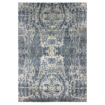 Flight Damask Area Rug in Blue/Taupe/Silver