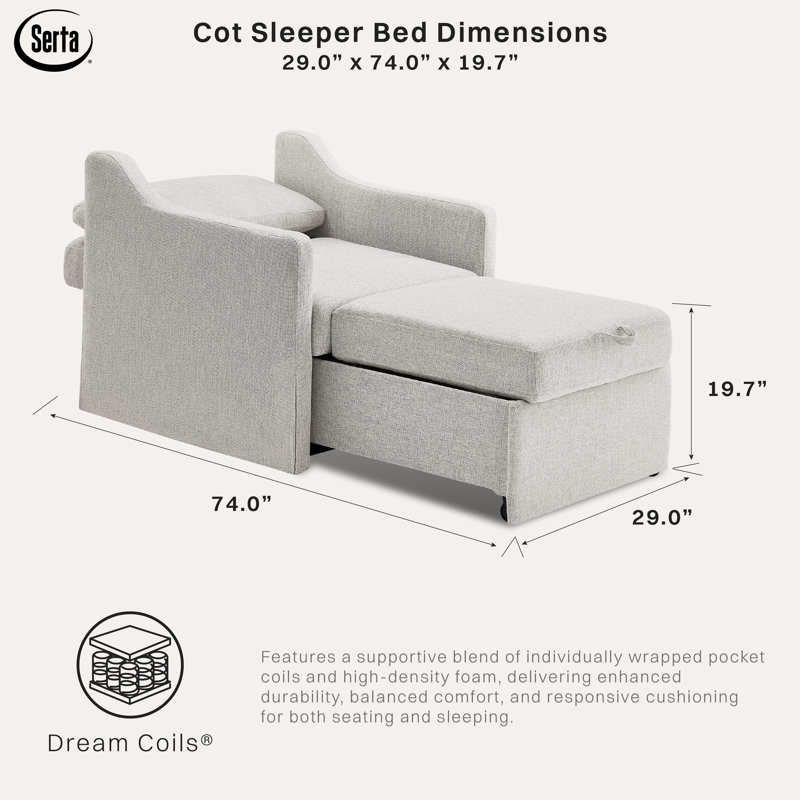 Serta Harvey 35" Wide Convertible Sleeper Chair with Pop-Up Bed, Woven Fabric, Linen