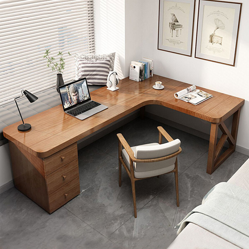 Bureau de direction en L en noyer massif avec tiroirs, H 29,53 po x l 62,99 po x P 55,12 po, Gauche