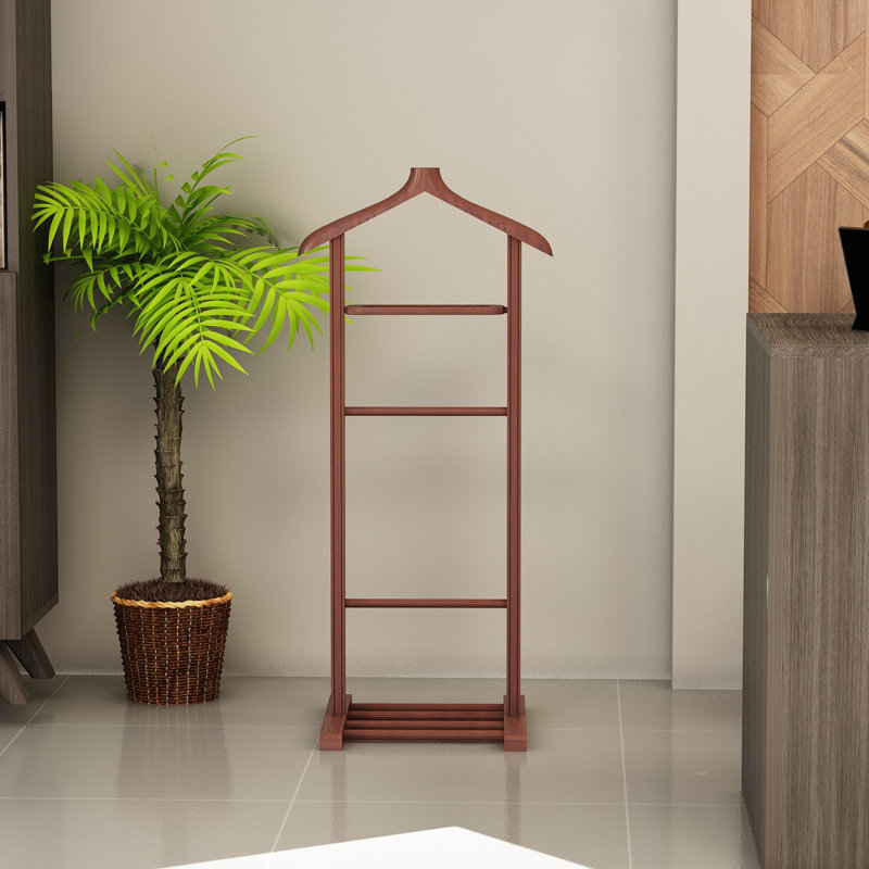Elegant Valet Stand, Walnut Finish, 13.2 x 47.2 x 18.1 inches | 100% Beech Wood, Multipurpose Hanger | Assembled & Ready to Use, Perfect for Organizing Clothes, Accessories, and More, Traditional Design