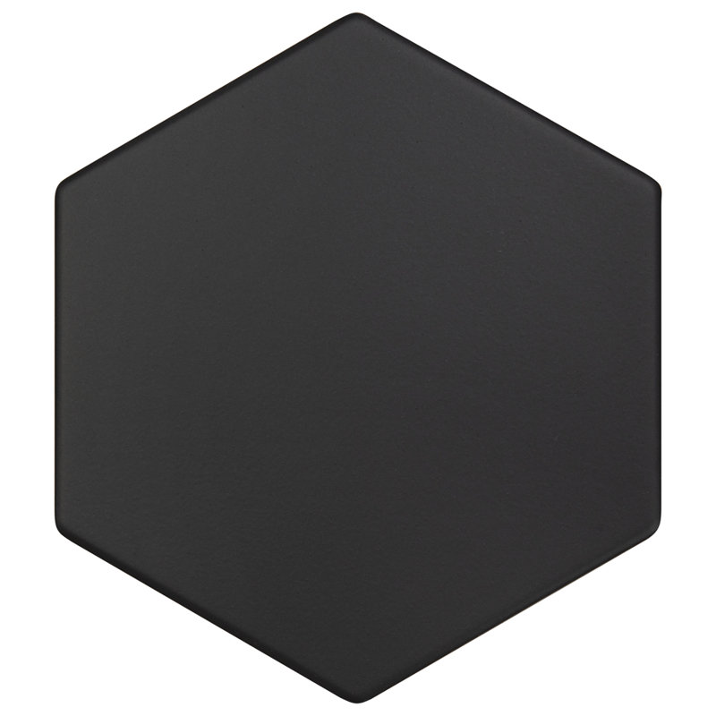 Geometric 6" x 7" Porcelain Patterned Floor Use Tile, Black Matte