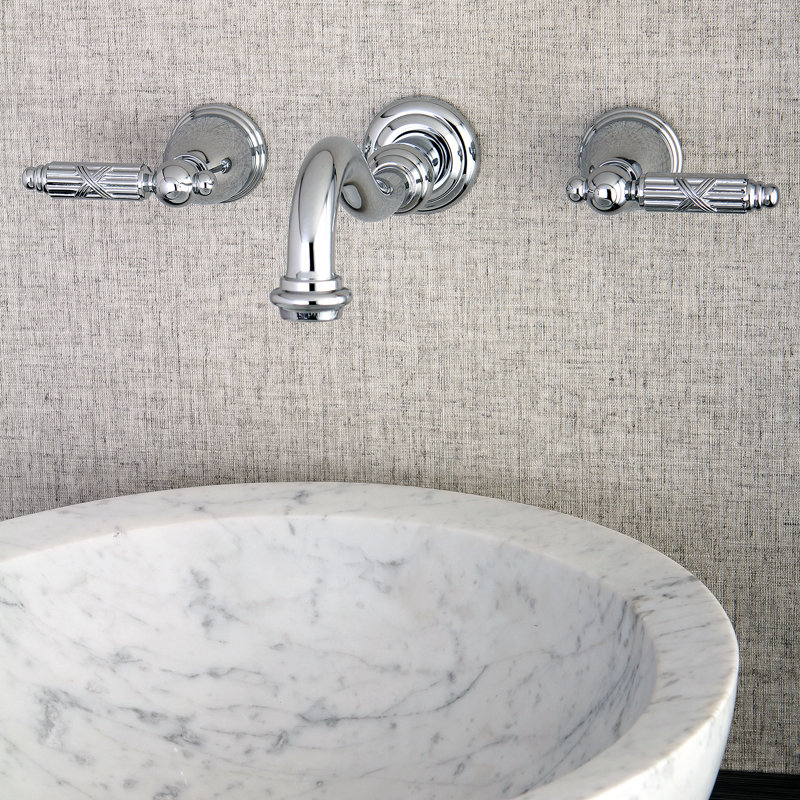 Kingston Brass Vintage Two-Handle 3-Hole Wall Mount Bathroom Faucet, Polished Chrome