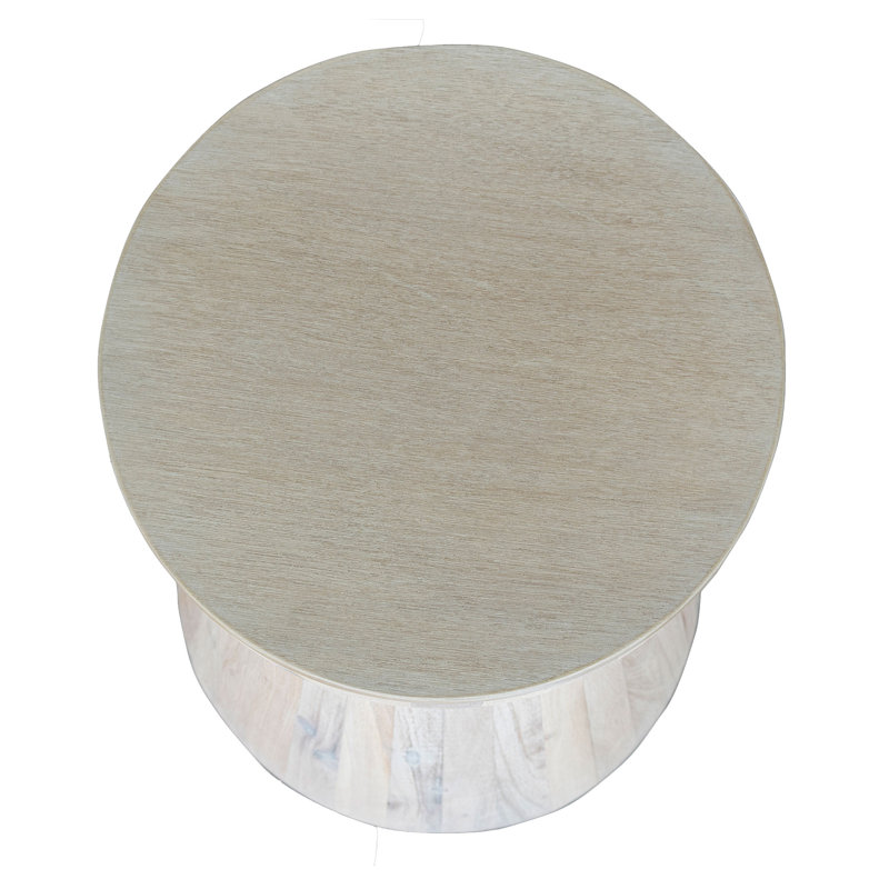  Round Drum End Table, White Wash