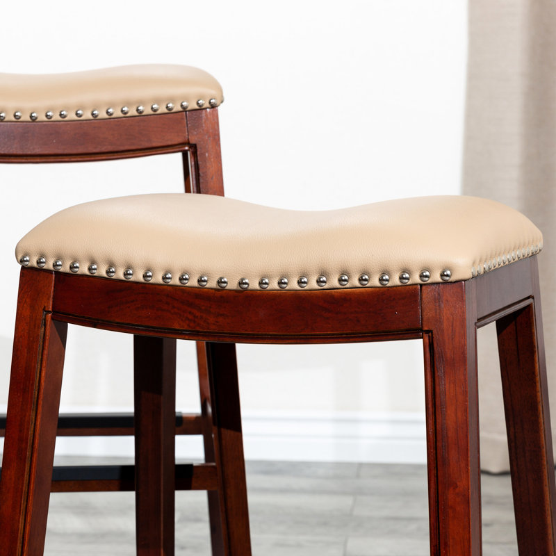 Tabouret de bar 30 po en bois franc massif et cuir retravaillé confortable, Tabouret de bar (siège d'une hauteur de 30 po)